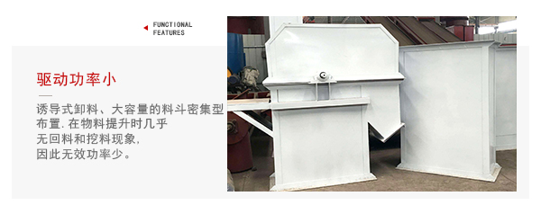 TD型斗式提升機驅動力小，無回料等特點展示圖。
