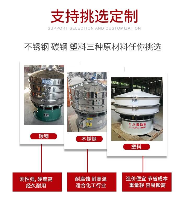 旋振篩可配置一到四層的篩網。旋振篩的篩分效率高，篩分精度高，篩分率高達96%。